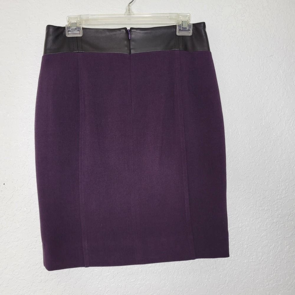 Valentina Shah Purple Straight Pencil Black Faux Leather Side Slit Skirt Size 6 - Picture 5 of 9